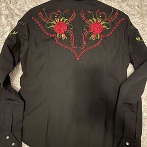 Old West Black Western Shirt with Red and Green Embroidery